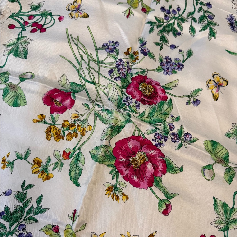 Floral Silk Scarf with Green Border - Picture 2 of 5